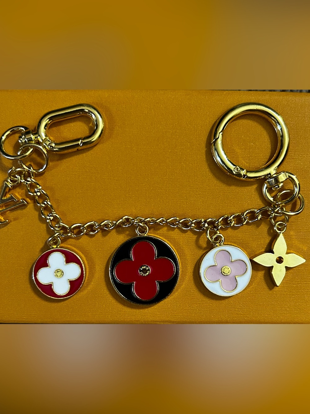 Purse Charm with Red & Pastel Flower Medallions